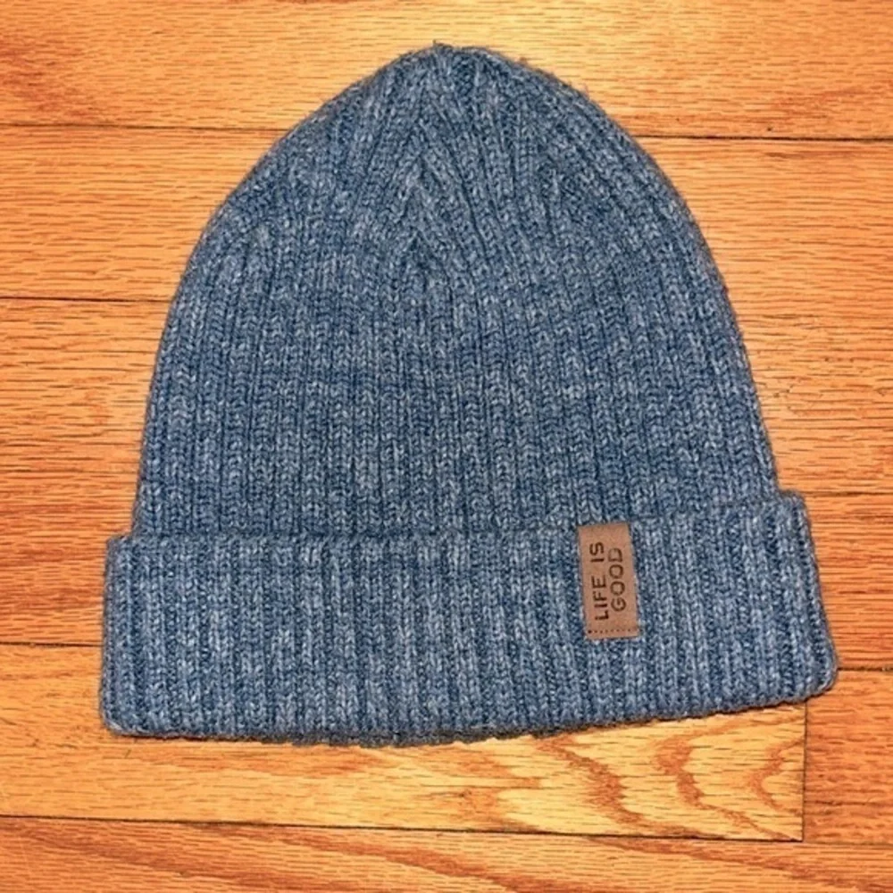 Life Is Good Blue Cotton & Wool Blend Ribbed Knit Beanie Toboggan OS